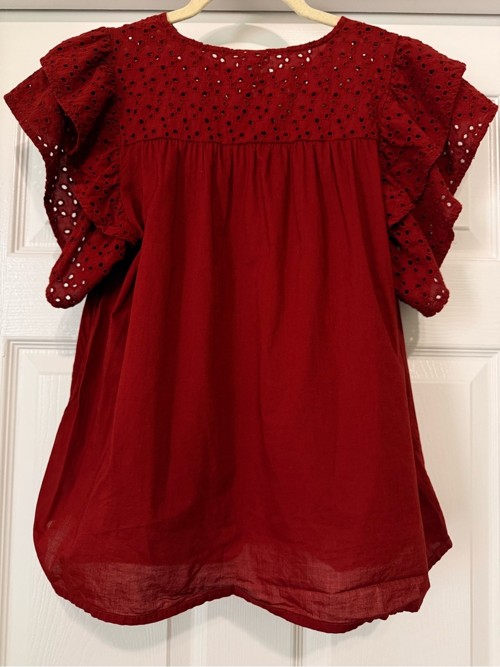 a new day Red Eyelet Flutter Sleeve Blouse